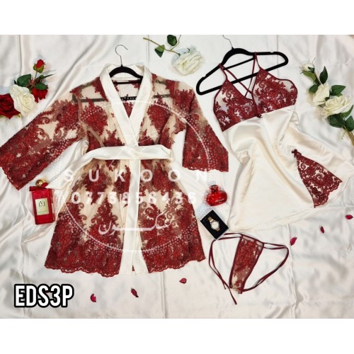 ensemble de pyjamas élégante avec peignoir en dentelle * EDS3P *