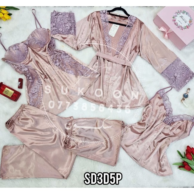 Pyjamas 5pcs en dentelle et satin doux * SD3D5P *