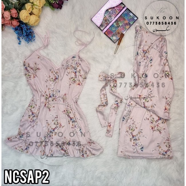 -Ensemble nuisette 2 pcs en soie imprimé - NCSAP2