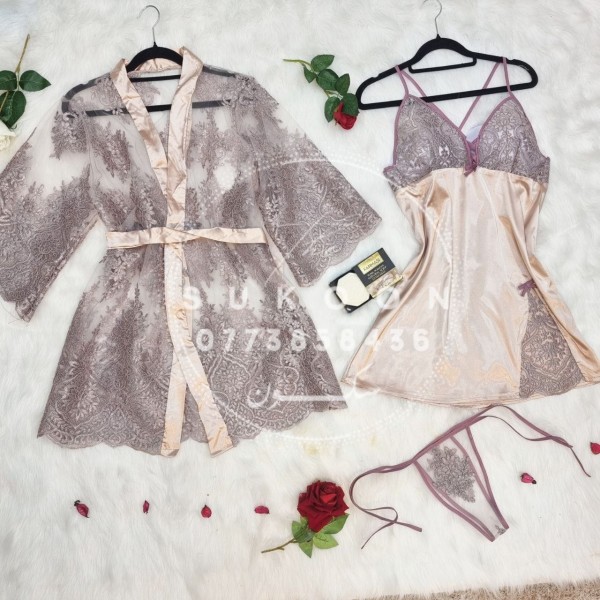 ensemble de pyjamas élégante avec peignoir en dentelle *... 2