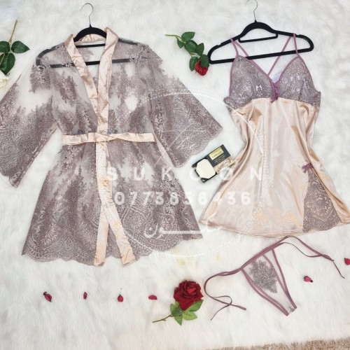 ensemble de pyjamas élégante avec peignoir en dentelle * EDS3P *