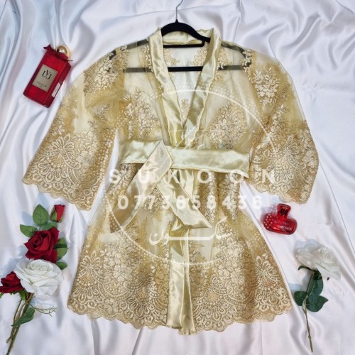 ensemble de pyjamas élégante avec peignoir en dentelle * EDS3P *