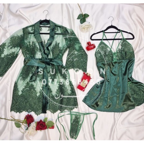 ensemble de pyjamas élégante avec peignoir en dentelle * EDS3P *