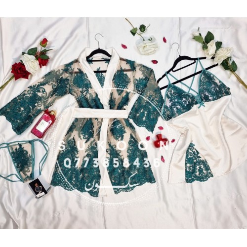 ensemble de pyjamas élégante avec peignoir en dentelle * EDS3P *