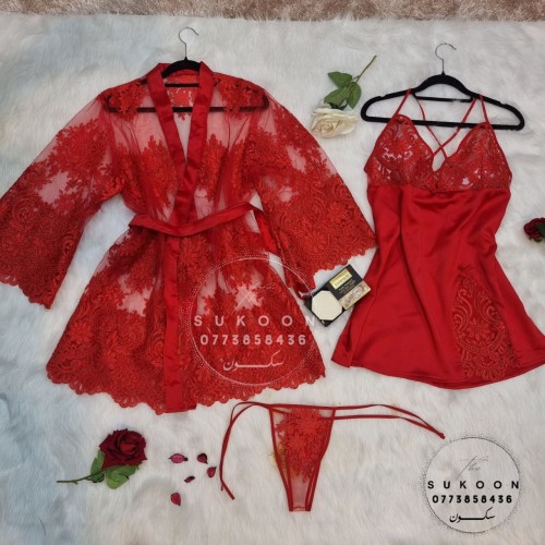 ensemble de pyjamas élégante avec peignoir en dentelle * EDS3P *