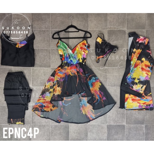 -Pyjama noir élégant en 4 pieces - EPNC4P