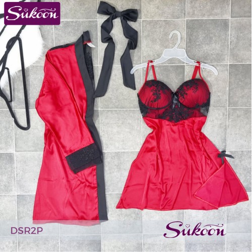 -Déshabillé en satin rouge -DSR2P