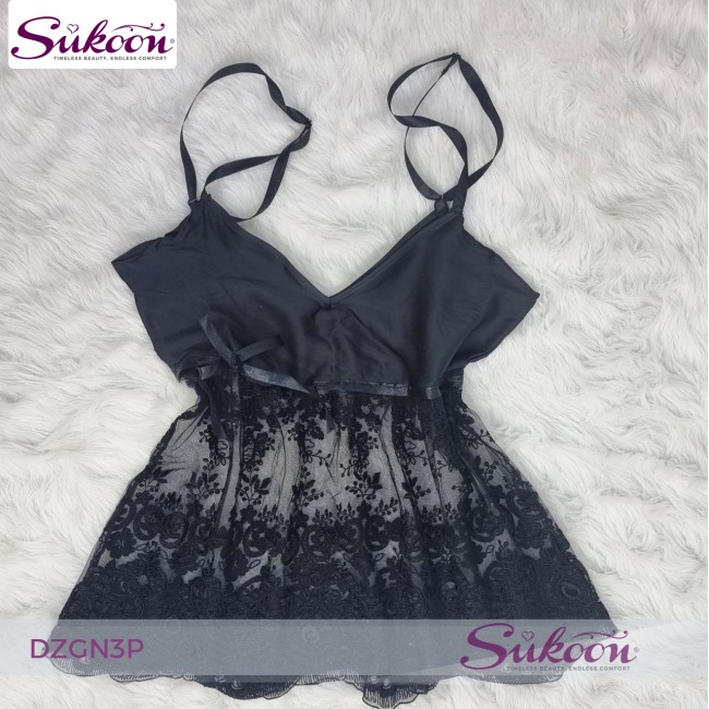 -Pyjama 03 pieces en satin noir -DZGN3P