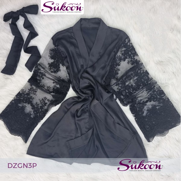 -Pyjama 03 pieces en satin noir -DZGN3P 2