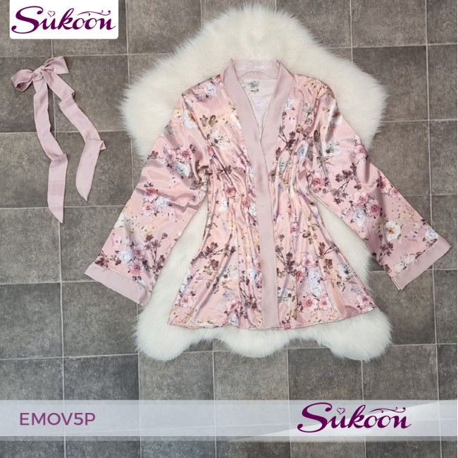 -Ensemble pyjama rose en soie 05pcs - EMOV5P
