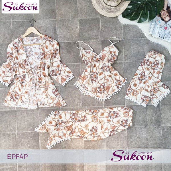 -Ensemble de pyjama en tissu 4 pieces-EPF4P