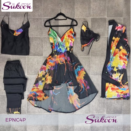 -Pyjama noir élégant en 4 pieces - EPNC4P