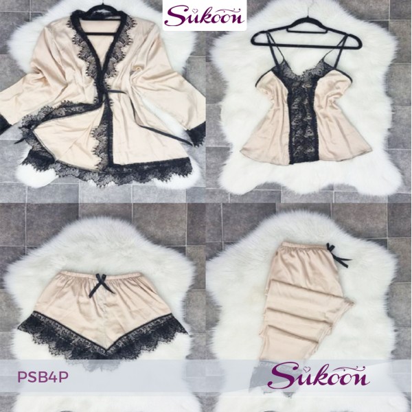 -Pyjama féminine 4 pieces en satin -PSB4P