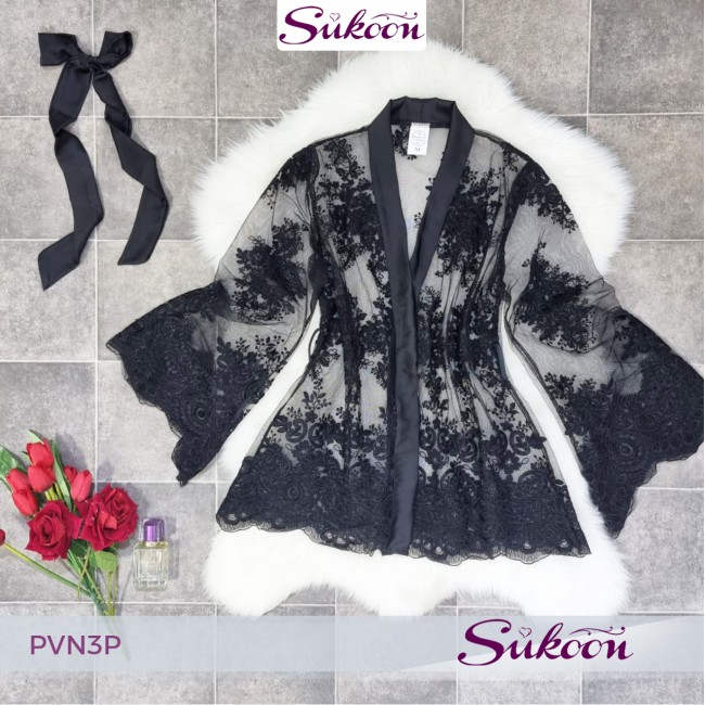 - Pyjama noir 3 pc en dentelle - PVN3P