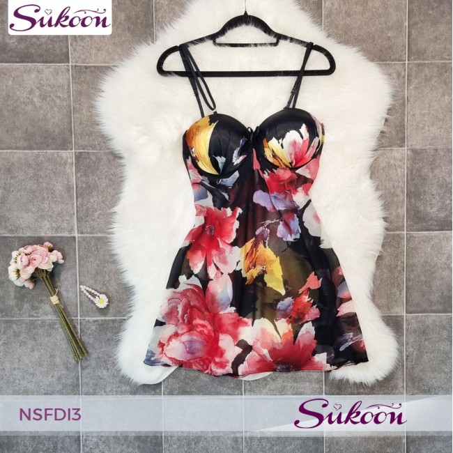 -Nuisette 3 pièces en satin imprimé -NSFDI3