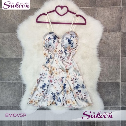 -Ensemble pyjama beige en soie 05pcs - EMOV5P