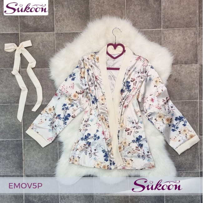 -Ensemble pyjama beige en soie 05pcs - EMOV5P