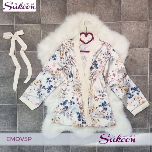 -Ensemble pyjama beige en soie 05pcs - EMOV5P