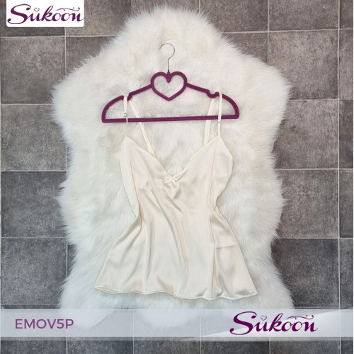 -Ensemble pyjama beige en soie 05pcs - EMOV5P