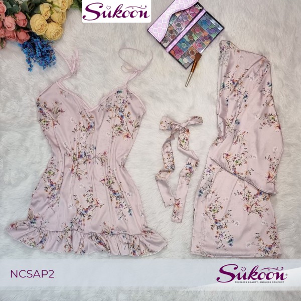 -Ensemble nuisette 2 pcs en soie imprimé - NCSAP2