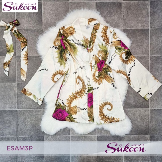 -Ensemble pyjama 3 pc en satin imprimé -ESAM3P