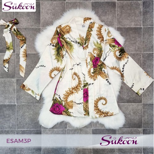 -Ensemble pyjama 3 pc en satin imprimé -ESAM3P