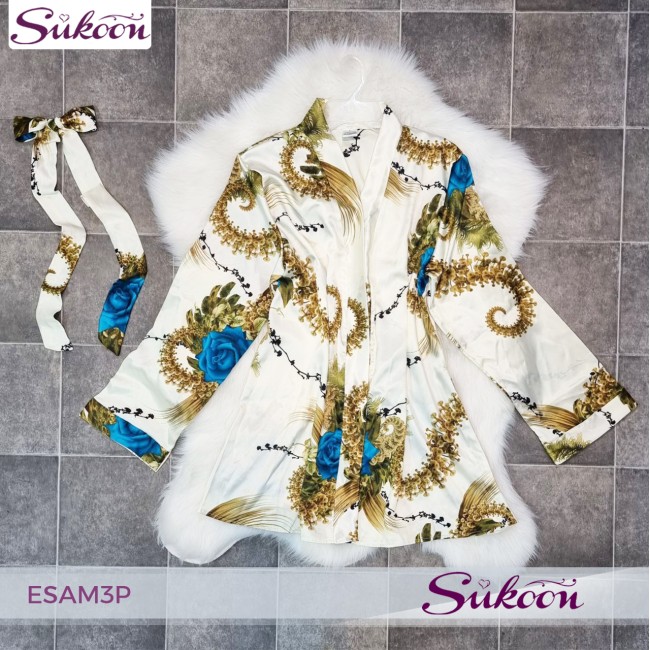 -Ensemble pyjama 3 pc en satin imprimé -ESAM3P