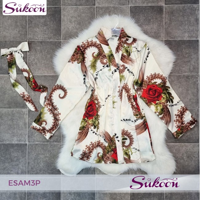 -Ensemble pyjama 3 pc en satin imprimé -ESAM3P