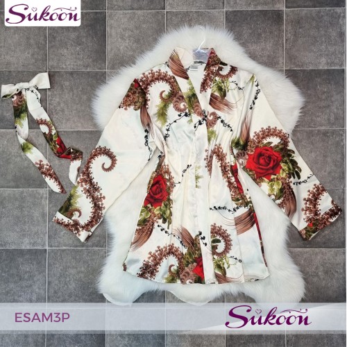 -Ensemble pyjama 3 pc en satin imprimé -ESAM3P