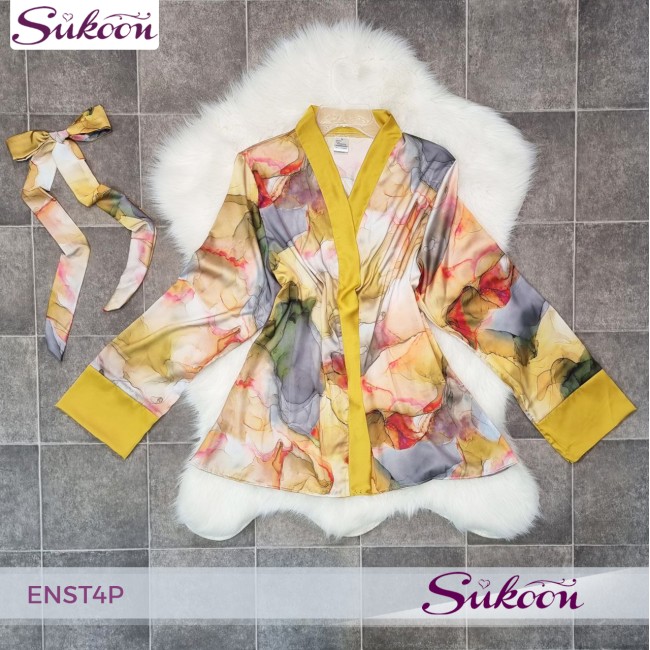 -Ensemble pyjama 4 pièces en soie imprimée -ENST4P