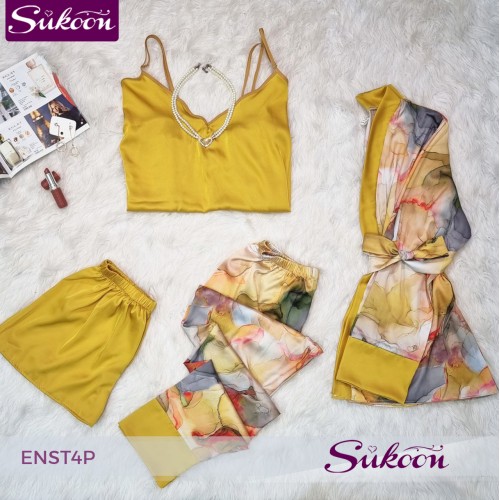 -Ensemble pyjama 4 pièces en soie imprimée -ENST4P