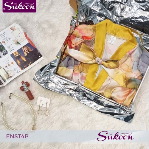 -Ensemble pyjama 4 pièces en soie imprimée -ENST4P