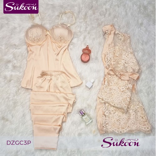 -Ensemble pyjama 3 pc en soie et dentale-DZGC3P