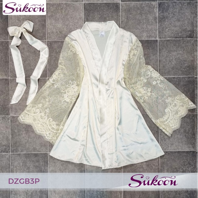 -Ensemble pyjama 3 pc en soie et denttele -DZGB3P