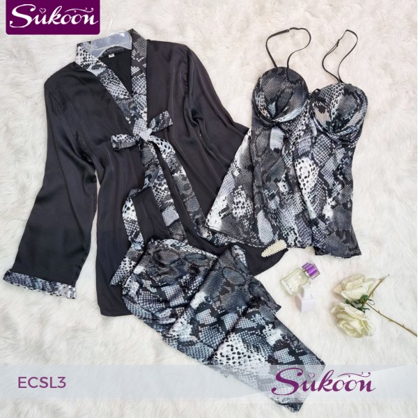 -Ensemble de pyjama en soie imprimé serpent -ECSL3