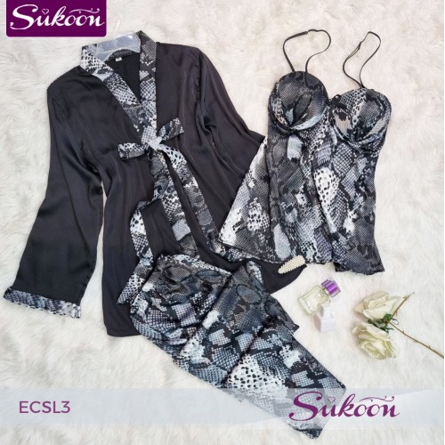 -Ensemble de pyjama en soie imprimé serpent -ECSL3