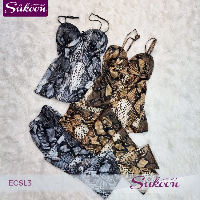 -Ensemble de pyjama en soie imprimé serpent -ECSL3