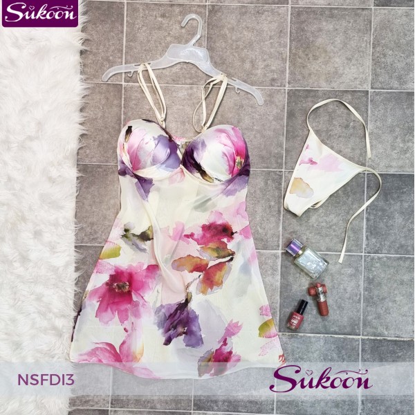 Nuisette 3 pièces en satin imprimé -NSFDI3- 2