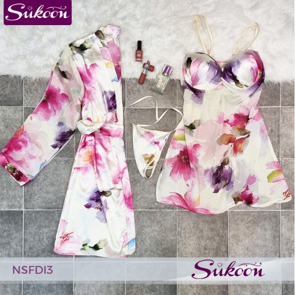 Nuisette 3 pièces en satin imprimé -NSFDI3-