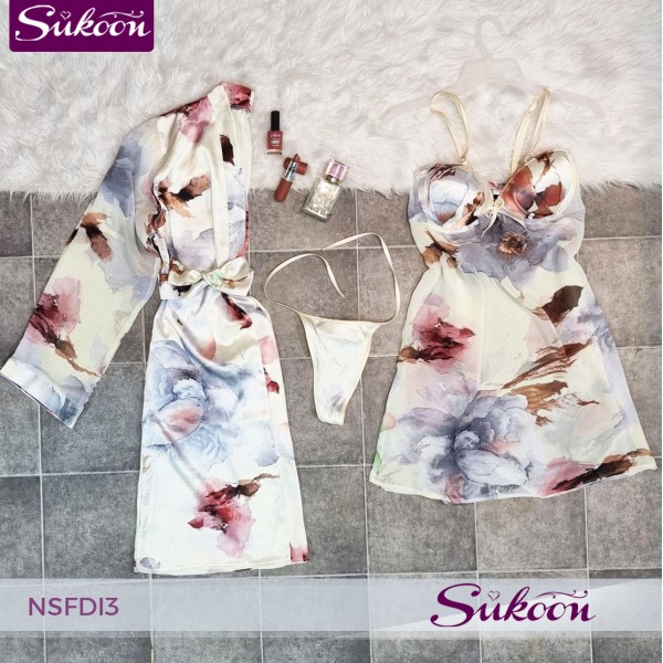 Nuisette 3 pièces en satin imprimé -NSFDI3-