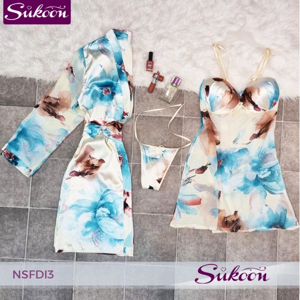 Nuisette 3 pièces en satin imprimé -NSFDI3