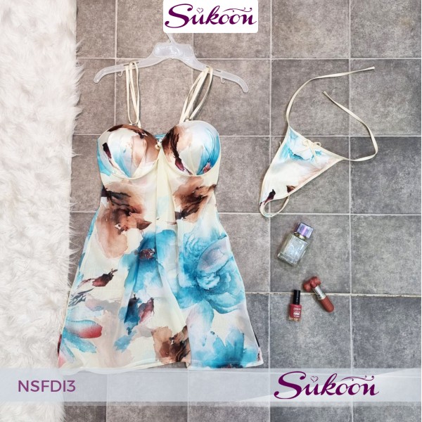 Nuisette 3 pièces en satin imprimé -NSFDI3 2