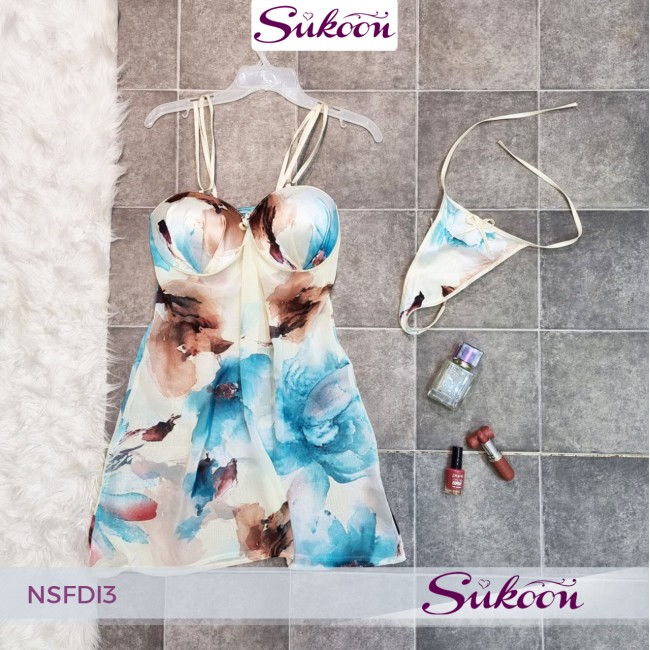 Nuisette 3 pièces en satin imprimé -NSFDI3