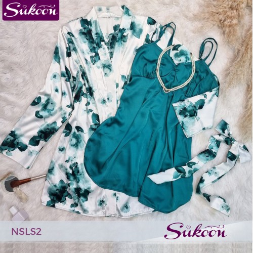 nuisette court en satin fleuré -NSLS2-