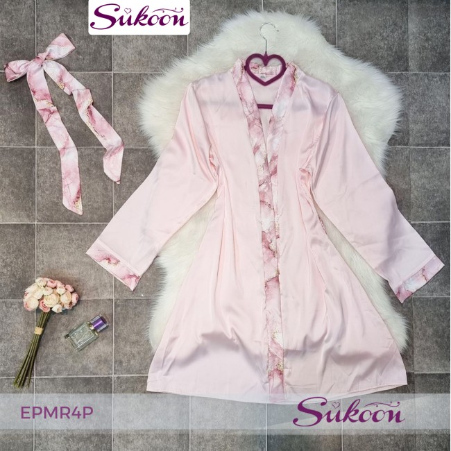 -Ensemble pyjama 05 pièces en soie rose-EPMR4P
