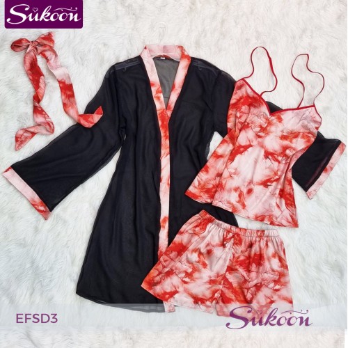 Ensemble pyjama 3 pièces en satin imprimé -EFSD3