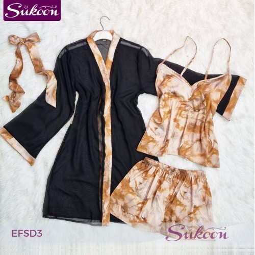 Ensemble pyjama 3 pièces en satin imprimé -EFSD3