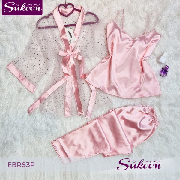 Pyjama perlé de luxe pour femme élégante 3 pièces -EBRS3P-