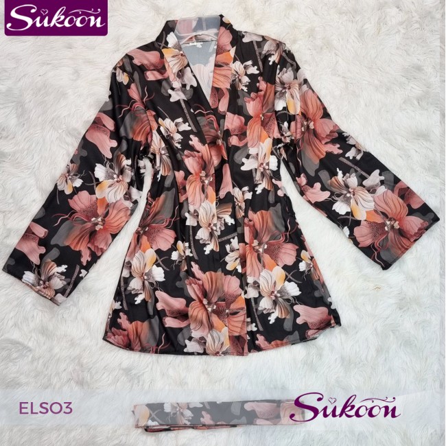 Ensemble pyjama 3 pc en satin fleuré -ELSO3-