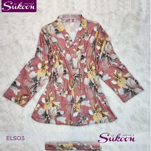 Ensemble pyjama 3 pc en satin fleuré -ELSO3-